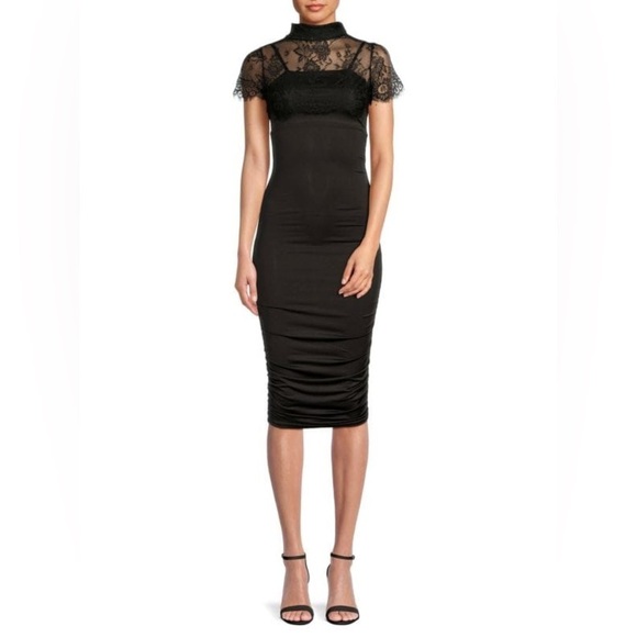 NEW The Fashion Poet Black Midi Sheath Dress and Lace Top - Picture 1 of 6